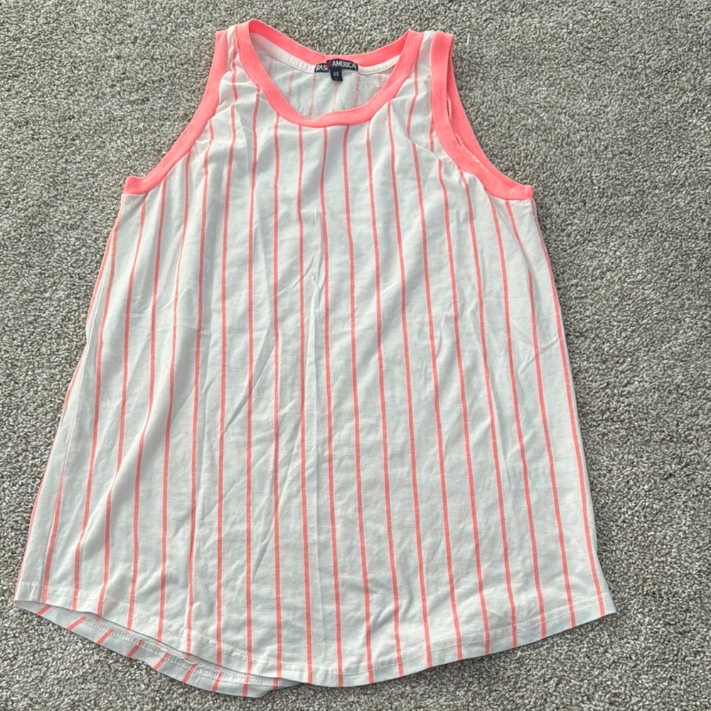 Neon pink orange salmon white Striped Pink sports jersey look Tank Top large